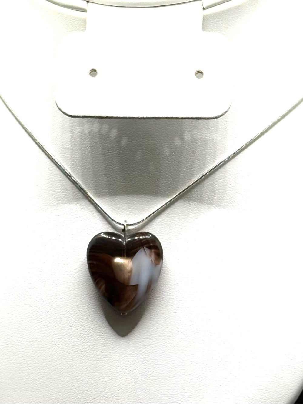 NEW Sterling Silver Heart-Shaped Brown Agate Pendant Necklace  (JW0001)